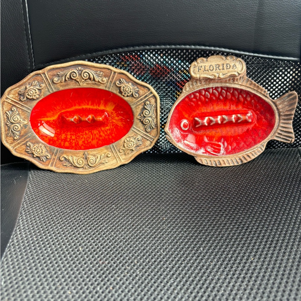 Two Vintage Treasure Craft Ashtrays